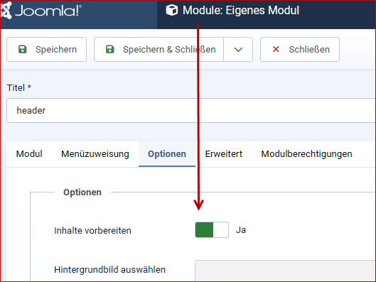 Header module options in Joomla